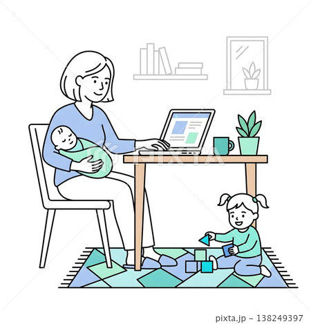 在宅ワークと子育てを両立するビジネスパーソン 138249397