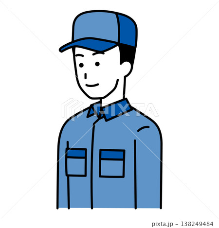 まっすぐ前を向いているつなぎ作業服の男性 138249484