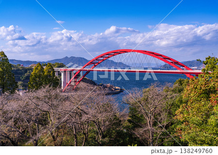 音戸の瀬戸公園から見た晩秋の第二音戸大橋と音戸の瀬戸2 広島県呉市 音戸の瀬戸公園から見た晩秋の第二音戸大橋と音戸の瀬戸2 広島県呉市 138249760