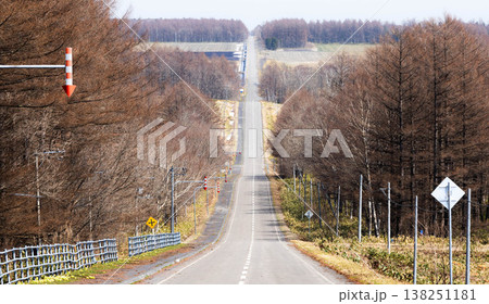 早春の北海道中標津町開陽台近くにあるミルクロードの風景 138251181