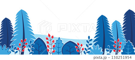 Winter nature background with landscape pattern concept. Horizontal border web banner with snowy wood with pine trees, bushes, plants with red berries. Vector illustration in flat design for website Winter nature background with landscape pattern concept. Horizontal border web banner with snowy wood with pine trees, bushes, plants with red berries. Vector illustration in flat design for website 138251954