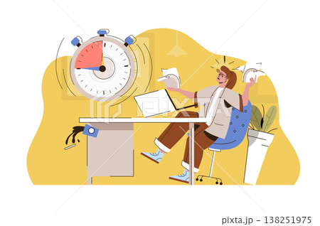 Burning deadline concept. Angry employee does not complete work task situation. Work stress, time management people scene. Vector illustration with flat character design for website and mobile site 138251975