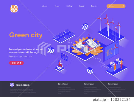 Green city isometric landing page. Ecology conservation and safety, renewable resources end green energy technology isometry web page. Website flat template, vector illustration with people characters Green city isometric landing page. Ecology conservation and safety, renewable resources end green energy technology isometry web page. Website flat template, vector illustration with people characters 138252184