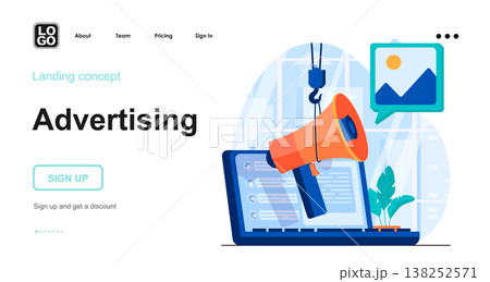 Advertising web concept. Online ad campaign, attracting new customers, business promotion service. Template of people scenes. Vector illustration with character activities in flat design for website 138252571