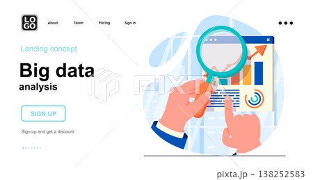Big Data analysis web concept. Analysis of business statistics and development of growth strategy. Template of people scene. Vector illustration with character activities in flat design for website 138252583