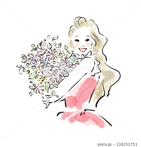 ナチュラルな日本人女性の美容イラスト（水彩風・広告素材） 138252751