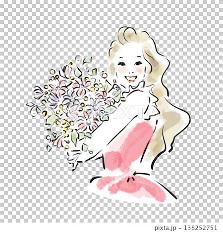 ナチュラルな日本人女性の美容イラスト（水彩風・広告素材） 138252751