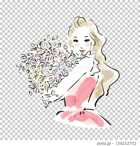 自然美的日本女性插畫（水彩風格，廣告素材） 138252752