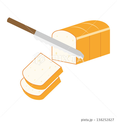 パン切り包丁で食パンを切り分けているイラスト パン切り包丁で食パンを切り分けているイラスト 138252827