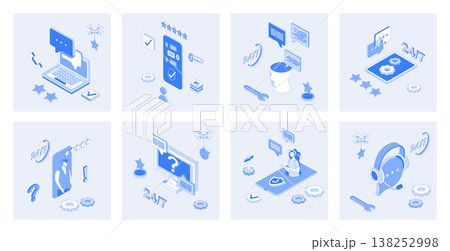 Customer support 3d isometric concept set with isometric icons design for web. Collection of clients chat or call, solving problems online, technical solution center with feedback. Vector illustration Customer support 3d isometric concept set with isometric icons design for web. Collection of clients chat or call, solving problems online, technical solution center with feedback. Vector illustration 138252998