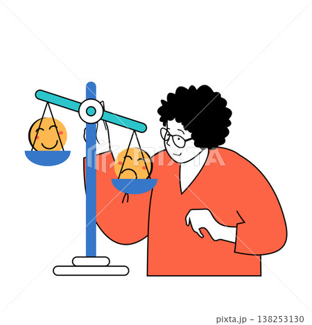 Mental health concept with cartoon people in flat design for web. Woman works as psychologist, researches happy or sad client feelings. Vector illustration for social media banner, marketing material. Mental health concept with cartoon people in flat design for web. Woman works as psychologist, researches happy or sad client feelings. Vector illustration for social media banner, marketing material. 138253130