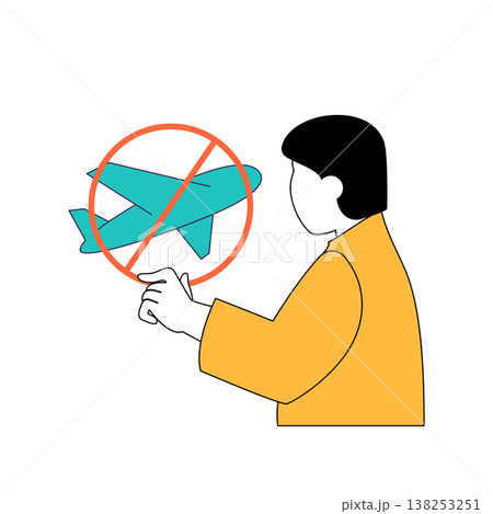 Coronavirus concept with cartoon people in flat design for web. Man unable to travel due to flight cancellations during pandemic. Vector illustration for social media banner, marketing material. 138253251