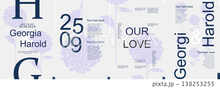 Wedding modern banner with trendy minimalist typography design. Poster templates with elegant hydrangea flower with leaves silhouettes and text elements for ceremony invitation. Vector illustration. Wedding modern banner with trendy minimalist typography design. Poster templates with elegant hydrangea flower with leaves silhouettes and text elements for ceremony invitation. Vector illustration. 138253255