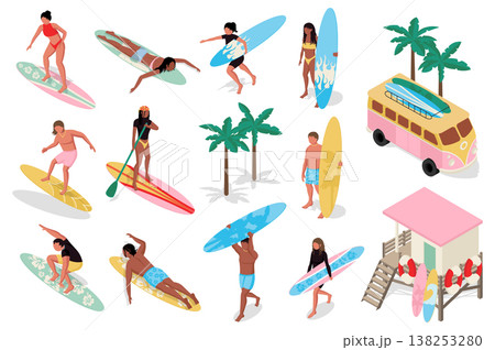 Summer Surfing Isometric People Summer Surfing Isometric People 138253280