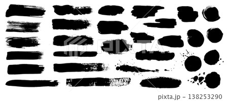 Black ink stains mega set in flat graphic design. Collection elements of abstract grunge paint shapes with torn borders, messy watercolor stroke paints, rough paintbrush texture. Vector illustration. Black ink stains mega set in flat graphic design. Collection elements of abstract grunge paint shapes with torn borders, messy watercolor stroke paints, rough paintbrush texture. Vector illustration. 138253290