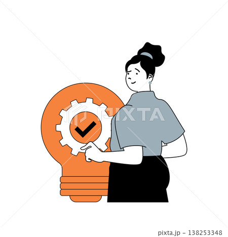Business and finance concept with cartoon people in flat design for web. Woman brainstorming and making optimization and improvement. Vector illustration for social media banner, marketing material. Business and finance concept with cartoon people in flat design for web. Woman brainstorming and making optimization and improvement. Vector illustration for social media banner, marketing material. 138253348