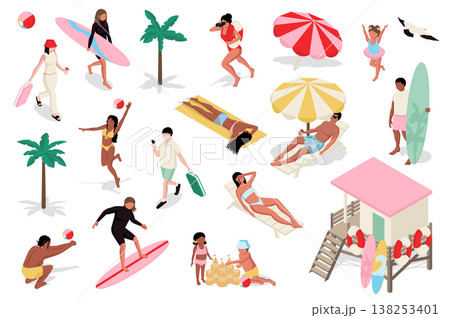 Summer Vacation Isometric People Summer Vacation Isometric People 138253401