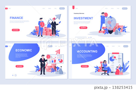 Finance web concept for landing page in flat design. Financial management, investment, economic graph analysis, accounting and calculating. Vector illustration with people characters for homepage 138253415