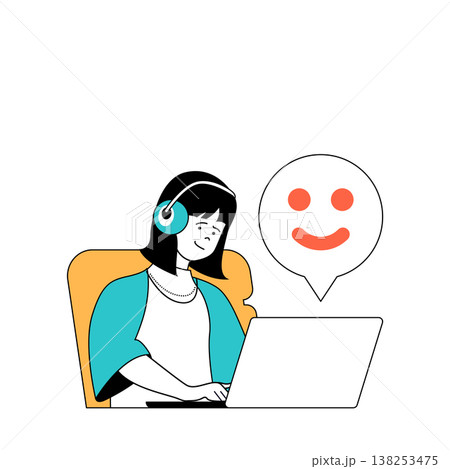 Social media concept with cartoon people in flat design for web. Woman chatting at laptop with users and sending emoticons reaction. Vector illustration for social media banner, marketing material. Social media concept with cartoon people in flat design for web. Woman chatting at laptop with users and sending emoticons reaction. Vector illustration for social media banner, marketing material. 138253475