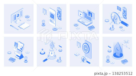 Designer studio 3d isometric concept set with isometric icons design for web. Collection of drawing tools, interface layout engineering, typography and graphic content creation. Vector illustration Designer studio 3d isometric concept set with isometric icons design for web. Collection of drawing tools, interface layout engineering, typography and graphic content creation. Vector illustration 138253512