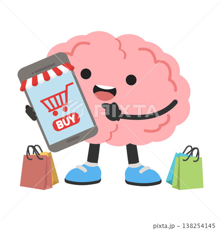 Brain shopping online with digital technology illustration 138254145