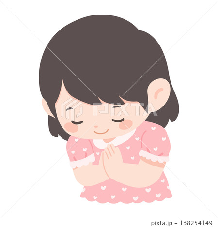 Girl child apologizing with wai gesture 138254149