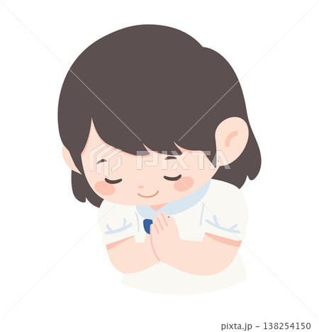 Girl student apologizing with Thai wai gesture 138254150