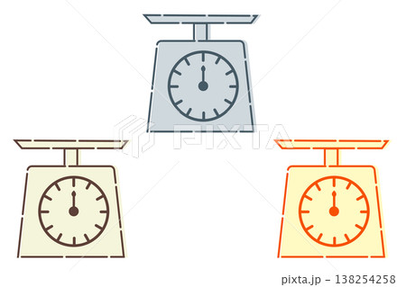 キッチンスケールのアイコン3色セット（はかり・料理・製菓・シンプルイラスト素材） 138254258