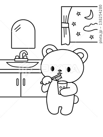 かわいいクマさんの歯磨きぬりえ 線画 生活習慣 虫歯予防 イラスト 夜 かわいいクマさんの歯磨きぬりえ 線画 生活習慣 虫歯予防 イラスト 夜 138254280