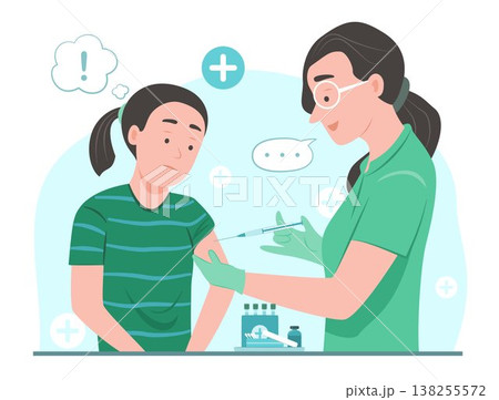 Doctor Giving Vaccine Injection to Sick Kid Girl in Clinic for Healthcare and Medical Concept Illustration Clip Art Doctor Giving Vaccine Injection to Sick Kid Girl in Clinic for Healthcare and Medical Concept Illustration Clip Art 138255572