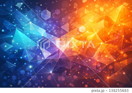 抽象 多角形と光が広がるカラフル背景 抽象 多角形と光が広がるカラフル背景 138255683