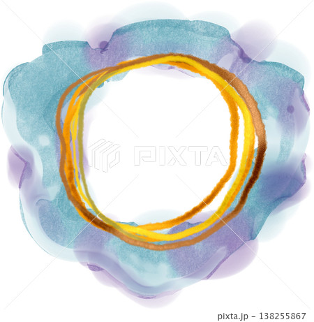 Abstract circle, hand drawn ring, golden brushstroke, purple teal watercolor halo art, minimal design logo background Abstract circle, hand drawn ring, golden brushstroke, purple teal watercolor halo art, minimal design logo background 138255867