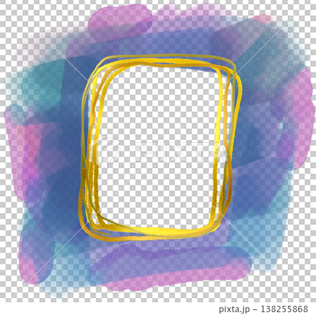 Abstract frame hand drawn gold border on black center with colorful gradient background vibrant digital art design 138255868
