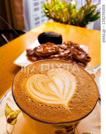 Cups of coffee decorated with a heart Cups of coffee decorated with a heart 138256808