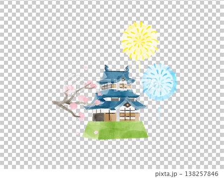 城堡、櫻花、煙火、水彩插畫、可愛、風格化、夜櫻、煙火表演、春天、夏天、觀光 城堡、櫻花、煙火、水彩插畫、可愛、風格化、夜櫻、煙火表演、春天、夏天、觀光 138257846