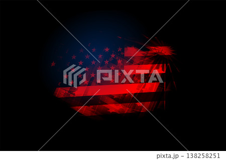 Independence Day. Abstract isolated image of the American flag in grunge style on a black background Independence Day. Abstract isolated image of the American flag in grunge style on a black background 138258251