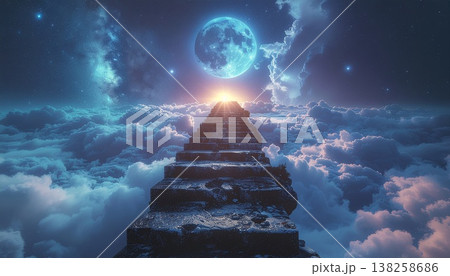 月へ続く階段幻想奥行き神秘背景 138258686