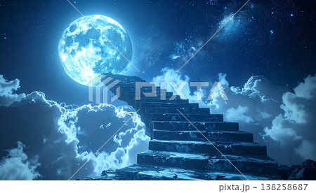 月へ続く階段幻想奥行き神秘背景 138258687