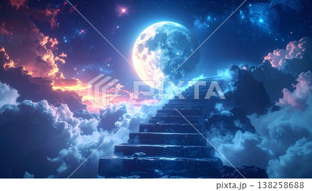 月へ続く階段幻想奥行き神秘背景 138258688