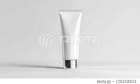 White cosmetic tube mockup minimal clean packaging design on silver cap standing front view isolated background for skincare branding template concept White cosmetic tube mockup minimal clean packaging design on silver cap standing front view isolated background for skincare branding template concept 138258923