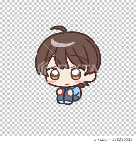 一個Q版男孩盤腿而坐。 138259532