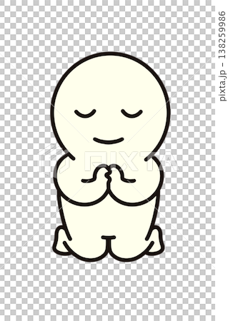A simple figure kneeling, hands clasped together, eyes closed, and praying. 138259986