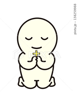 ひざまづいて 手を合わせて 十字架を持ち 目を閉じ お祈りする シンプルな人物 ひざまづいて 手を合わせて 十字架を持ち 目を閉じ お祈りする シンプルな人物 138259988