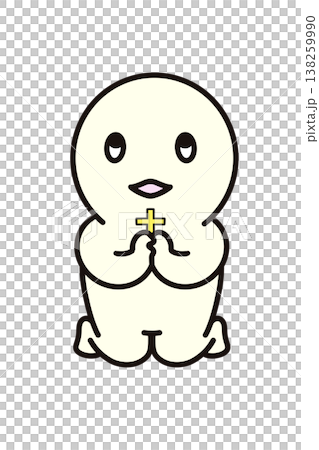 A simple figure kneeling, hands clasped together, holding a cross, and praying. 138259990
