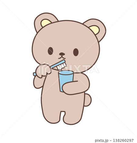 かわいいクマさんの歯磨きイラスト PNG 生活習慣 虫歯予防 背景透過 138260297