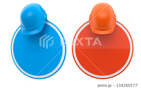 Blank traffic signs with different shapes and colors on metal poles on white background with clipping path, concept of road safety Blank traffic signs with different shapes and colors on metal poles on white background with clipping path, concept of road safety 138260577