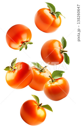 Multiple ripe orange persimmons with green leaves isolated on white background, concept of organic healthy food Multiple ripe orange persimmons with green leaves isolated on white background, concept of organic healthy food 138260647