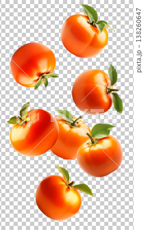Multiple ripe orange persimmons with green leaves isolated on white background, concept of organic healthy food Multiple ripe orange persimmons with green leaves isolated on white background, concept of organic healthy food 138260647