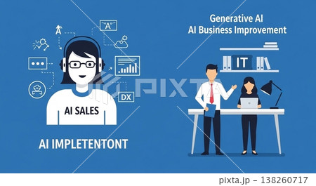 AIマーケティング分析を行う会社員 データ分析 AIビジネス シンプル人物 138260717