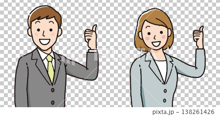 商務男士和商務女士，男人和女人，OK姿勢，好，認可，批准，人物插畫集，簡單 138261426